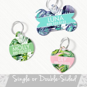 Tropical Pet Tag, Heart Leaf Dog Tag, Tropical Dog Tag, Pet Id Tag, Tropical Dog Collar Tag, Round Pet Tag Dog, Tropical Cat Collar Tag