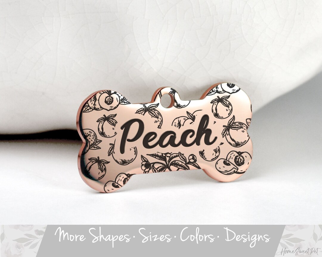 Peach Dog Tag, Engraved Pet ID Tag, Personalized Pet Name Tag, Custom