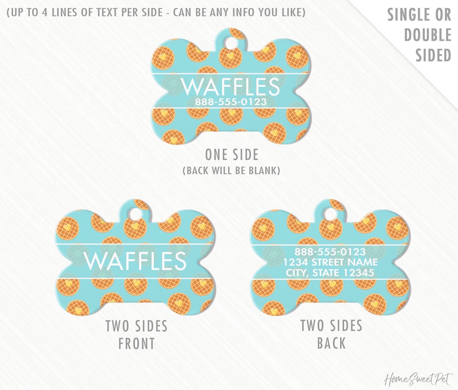 Double Sided Dog Tag Personalized Waffles Dog Pet ID Tag Dog Etsy