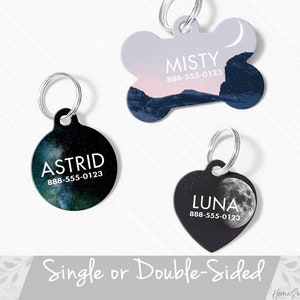 Space Dog Tag, Moon Cat Tag,  Personalized Pet ID Tag, Moon Dog Tag, Space Pet Tag, Round Pet Tag Heart, 2 Sided Dog Tag, Moon Cat Pet Tag