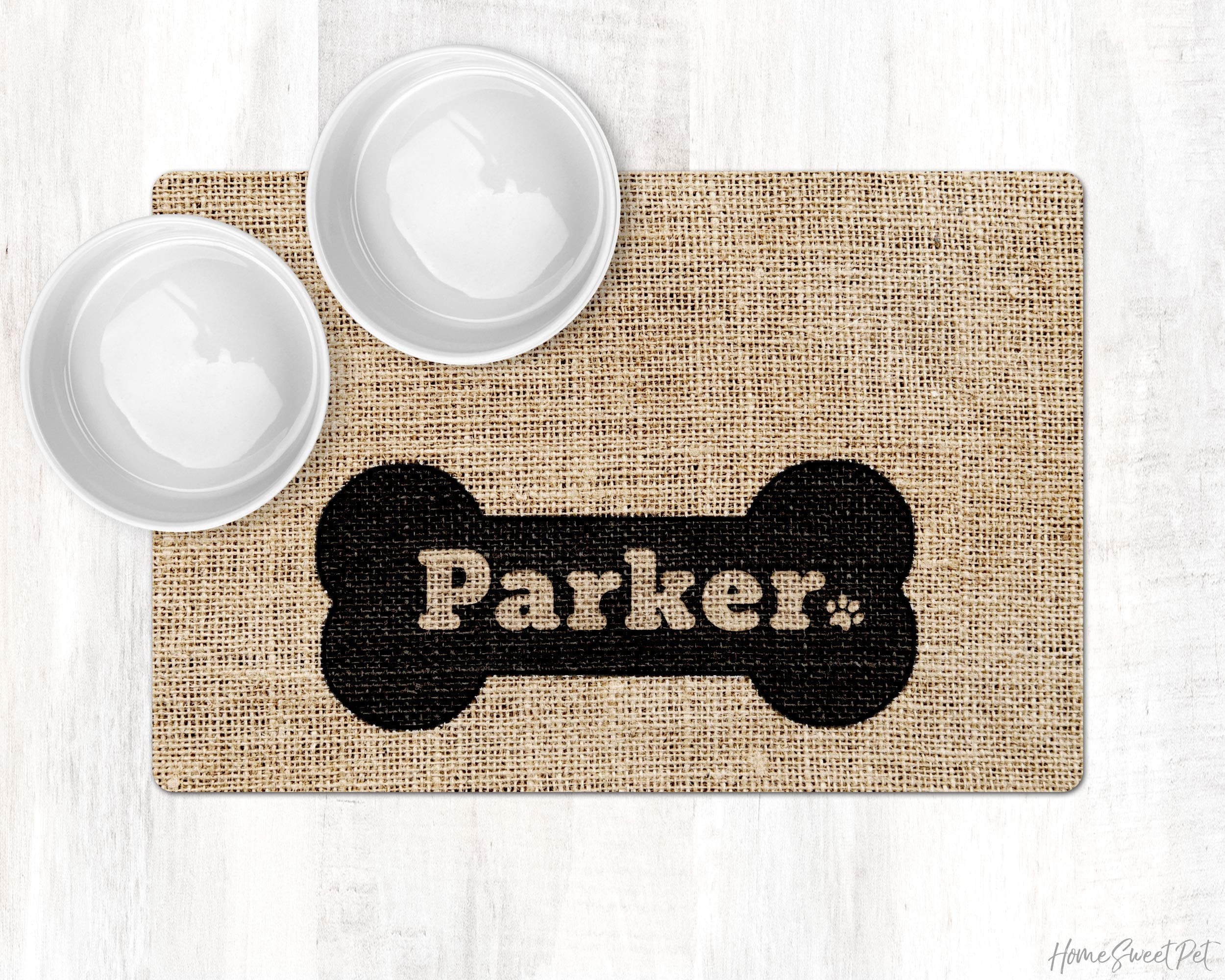 Personalized Pet Food Mat Faux Burlap Pet Placemat Bone Dog Etsy
