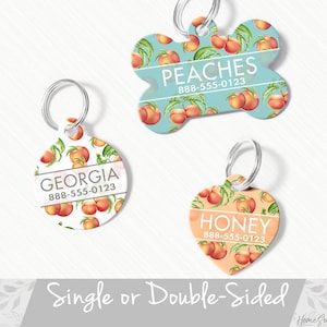 Peach Pet ID Tag, Double Sided Dog Tag for Dog, ID Tag Peaches, Custom Pet Tag, Pastel Peach Dog Tag, Personalized Summer Fruit Pet Tag