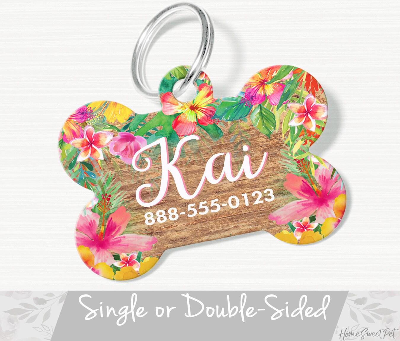 Tropical Floral Dog Tag for Dog, Floral Pet Tag Dog, Personalized Pet…