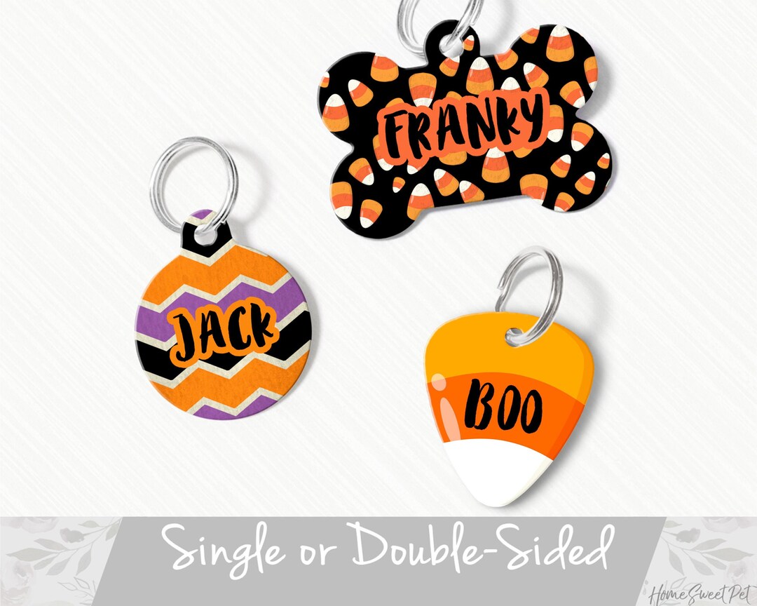 Halloween Dog Tag, Double Sided Dog Tag, Cat Tag, Dog Name Tag, Candy Corn Dog Tag for Dog