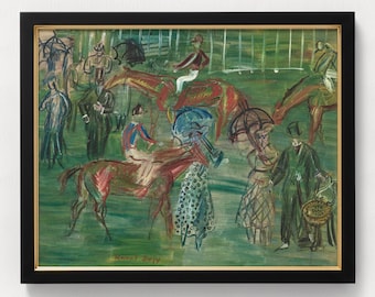 Vintage Horse Racing Painting | Impressionist Equestrian Art, Framed Equestrian Giclée Artwork, Antique Old Money Office Decor