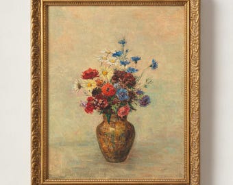 Cuadro vintage de naturaleza muerta floral / Lámina botánica antigua, láminas clásicas para decoración de paredes, arte de dormitorio con tonos suaves y melancólicos.