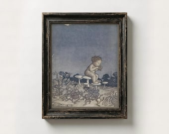 Lámina de arte vintage del cuento de hadas de Peter Pan / Decoración de pared infantil caprichosa de Arthur Rackham, póster con ilustración de criatura mítica antigua