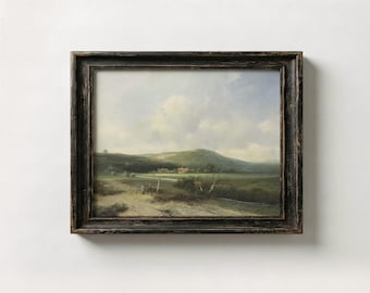 Vintage Pastoral Landscape Oil Painting Print, Antique Moody English Countryside Wall Art, Rustic Farmhouse Decor, Framed or Unframed Prints