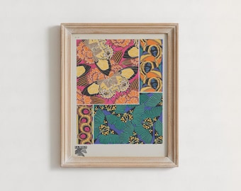 Lámina vintage Art Déco de mariposas / Arte mural botánico de mariposas, colorido motivo geométrico de insectos, decoración de ciencia, naturaleza y entomología