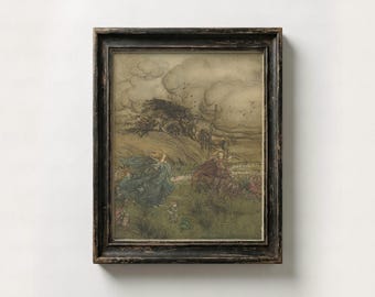 Arte de El sueño de una noche de verano / Lámina vintage de hadas, ilustración de Arthur Rackham, decoración de pared de estilo Dark Academia, láminas caprichosas de Shakespeare