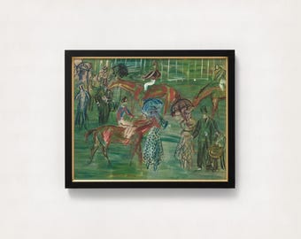 Vintage Horse Racing Painting | Impressionist Equestrian Art, Framed Equestrian Giclée Artwork, Antique Old Money Office Decor
