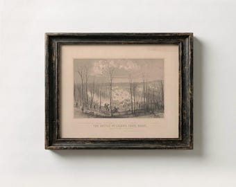 Grabados de batallas de la Guerra Civil, arte mural de la Batalla de Logan's Cross Roads, antigüedades militares históricas, decoración de oficina masculina