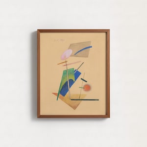Abstract Geometric Constructivism Print | Bauhaus Minimalist Pastel Wall Art, Mid Century Modern Design Office Decor, Retro Cubist Poster