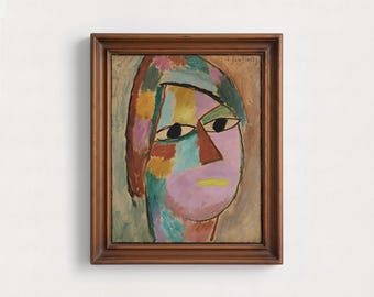 Lámina artística vintage de Alexej von Jawlensky / Retrato expresionista al óleo, láminas de cabezas místicas, decoración abstracta y colorida de rostros