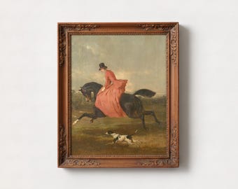 Vintage Equestrian Portrait Oil Painting Prints, Woman Riding Horse Antiques Wall Art, Dark Academia Classic English Decor