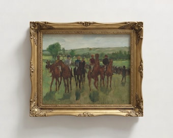 Vintage Equestrian Painting, Impressionist Oil Horse Racing Portrait Wall Art, Antique Old Money Equine Den Decor, Mailed Framed Print