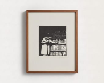 Felix Vallotton Le Bibliophile - Lámina de archivo / Póster de biblioteca antiguo grabado en madera para lector, arte minimalista modernista en blanco y negro para estantería