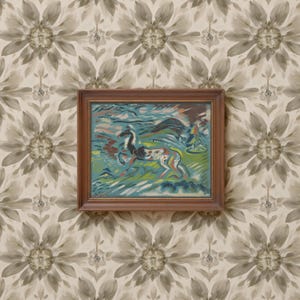 Modern Horse Folk Art | Patina Blue Decor | Eclectic Expressionist Abstract Animal Wall Art, Whimsical Play Haus Nursery, Jade & Terracotta image 7