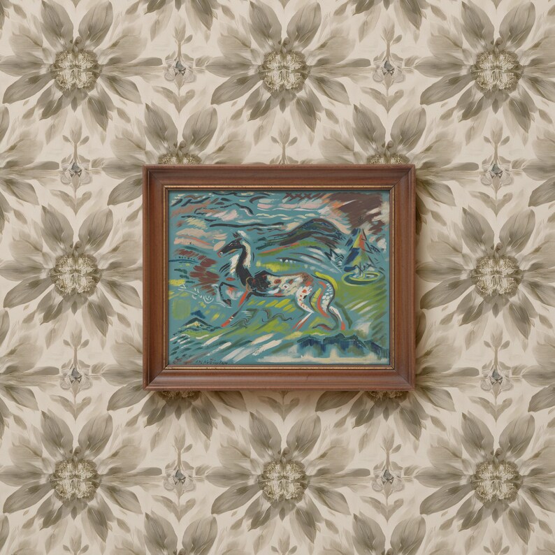 Modern Horse Folk Art | Patina Blue Decor | Eclectic Expressionist Abstract Animal Wall Art, Whimsical Play Haus Nursery, Jade & Terracotta image 7
