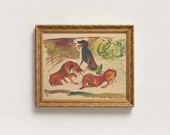Expressionist Hound Dog Painting | Rustic Hunting Hounds Art | Eclectic Animal Wall Art, Moody Home Office Print