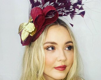 Burgundy hat fascinator