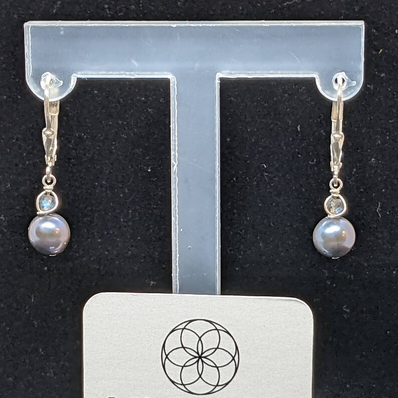 Labradorite /& Sterling Earrings Genuine Black Freshwater Cultured Pearl and Shiny 92.5 Silver Drop Dangle Leverbacks. Simple Black Pearl