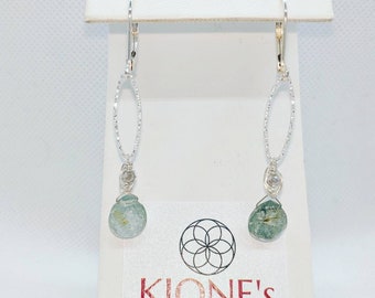 Moss Aquamarine and Sterling Earrings. Pale Green Gemstones, Silver Wire wrapped  Leverback Earrings.