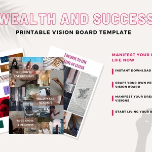 Vision Board Template Printable | Vision Board Kit | Affirmationskarten | Manifestation Karos | 400+ Teile für Manifestieren | PDF