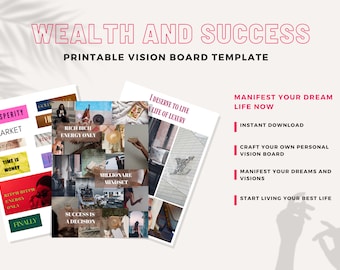 Vision Board Template Printable | Vision Board Kit | Affirmation Cards | Manifestation Checks | 400+ Pieces for Manifesting | PDF