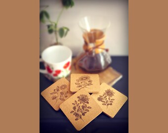 Wildblumen Korkuntersetzer-Set, Untersetzer, Geschenk für sie, begabte Mutter, Brautjungferngeschenke, Muttertagsgeschenk, Lehrergeschenk, beschenkt Sie