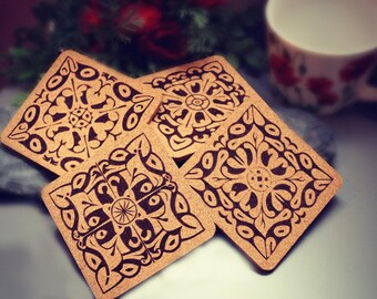 Vintage Ornamental Korkuntersetzer-Set | Untersetzer | Geschenk für sie | Beschenkte Mama | Brautjungfer Geschenke | Muttertagsgeschenk | Geschenk für Lehrer