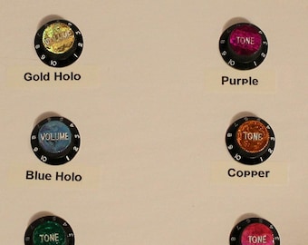 1 Custom Tone or Volume Top Hat Bell Guitar Knob Fender Strat Style Black w/ White Letters Import
