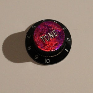 1 Custom Tone or Volume Top Hat Bell Guitar Knob Fender Strat Style Black w/ White Letters Import