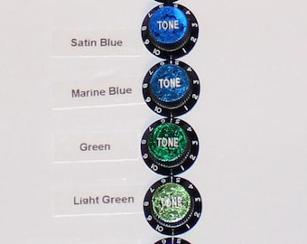 Custom Color Top Guitar Knob: Bell Style Black with White Letters