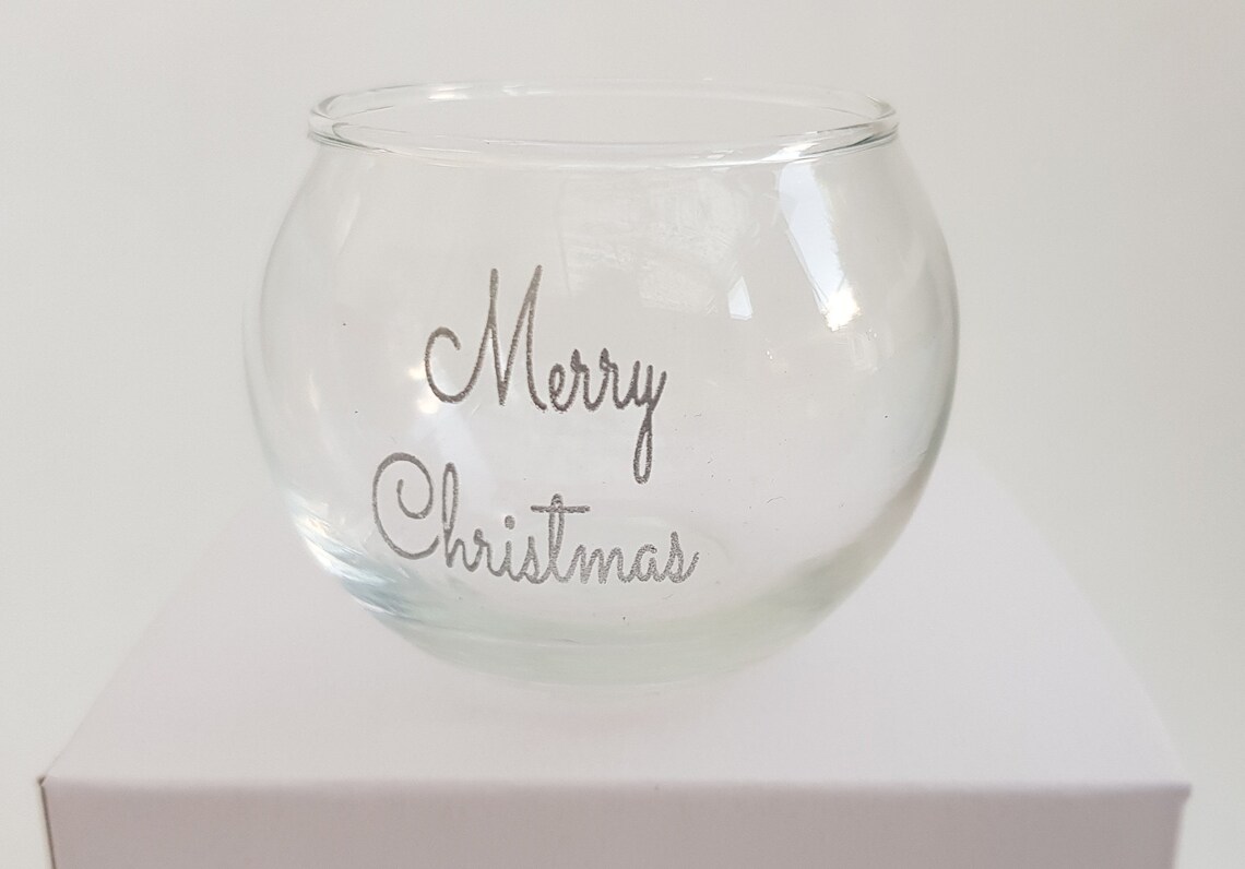 Merry Christmas printed Glass Candle Votive Set of 4 Glass Etsy