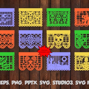 COCO SVG | 12 snijden bestanden | Sjablonen | Decoratieve vlaggen | Papier knippen | Papel picado | Partij | Cricut en silhouet v1