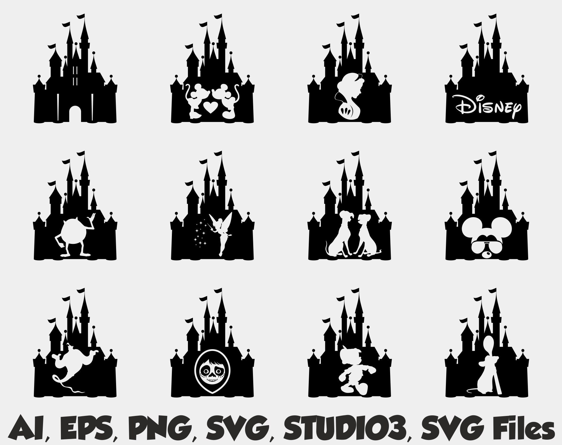 Download 51 Disney Castle Silhouettes SVG Cut Files vector clip | Etsy