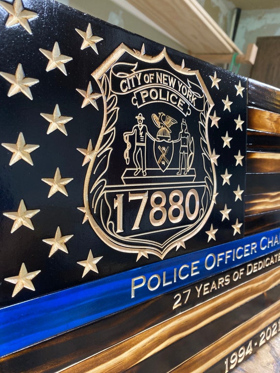 NYPD PO Badge Thin Blue Line Flag