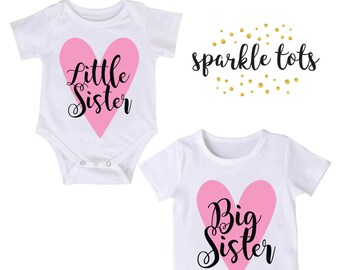 Big Sister Little Sister matching outfits, Big Sister little sister shirts, Outfit, Personalised little sister baby grow, baby shower gift