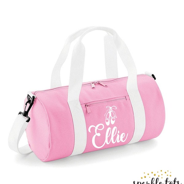 Mädchen personalisierte Namenstasche, Balletttasche, personalisierte Tanztasche, Barrel Bag Sport Tap Street School Custom Holiday Kit Unisex Kinder Ballett