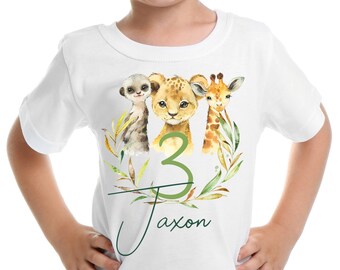 T-shirt d’anniversaire safari garçons, t-shirt d’anniversaire animal, sauvage un haut, Lion, Meerkat, Girafe, Garçon d’anniversaire t-shirt, 1er, 2e, 3e, 4e, 5e