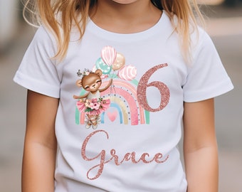 Personalised Birthday T-shirt for Girls, Rainbow glitter Top, 1st birthday outfit girl, 1st, 2nd, 3rd, 4th, 5th, 6th, I am one birthday UK