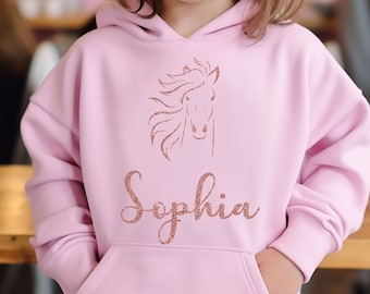 Sweat à capuche avec nom personnalisé pour filles, sweat à capuche d'équitation, cadeaux chevaux, cadeaux chevaux pour filles, amateurs de chevaux de 8, 9, 10, 11 ans Royaume-Uni