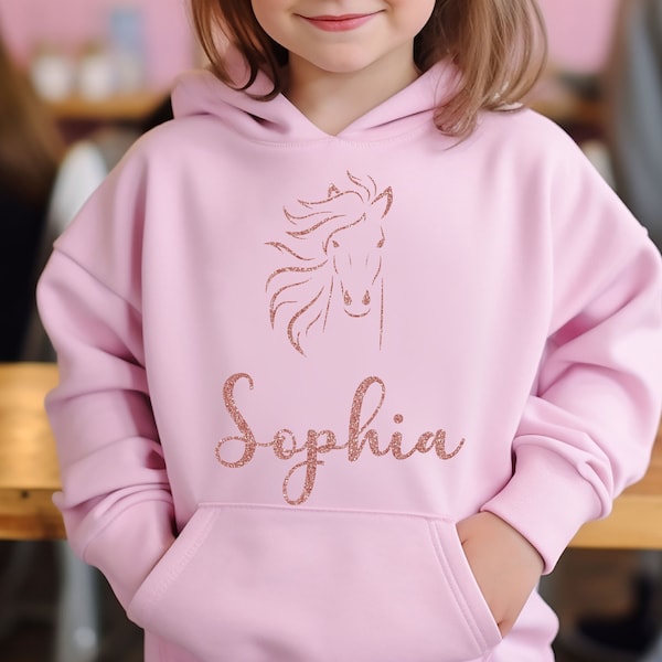 Girls Personalised Name Hoodie, Horse Riding Hoodie, Horse Gifts, horse gifts for girls, 8, 9, 10, 11 years old horse lovers UK