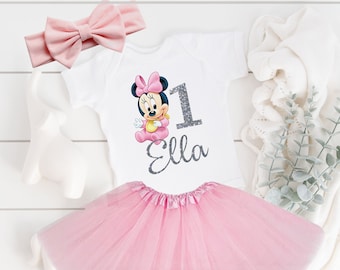 Minnie mouse 1st birthday outfit, birthday outfit toddler, 2nd, 3rd, 4th, 5th birthday shirt romper vest outfit, UK disney outfit, party