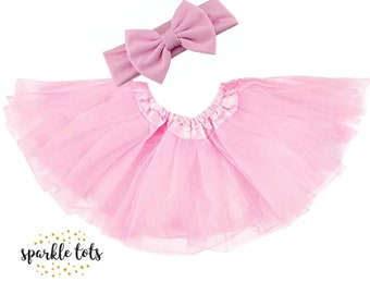 Girls Baby Pink Tutu Skirt - Pink tutu + diadema rosa a juego - Recién nacido - 5 años - Pink Tutu - cake smash - sesión de fotos - baby photoshoot