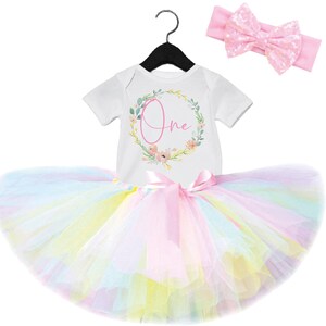 1st birthday outfit, Pastel tutu outfit, Pastel rainbow fluffy tutu, Floral birthday outfit, 2nd, 3rd birthday, 1st birthday outfit girl