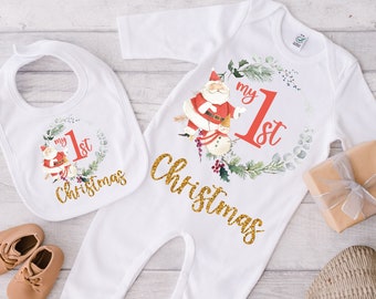 First Christmas personalised sleepsuit, 1st Christmas romper, baby's first xmas outfit, 1st Christmas baby grow, Baby boy, Baby Girl xmas UK