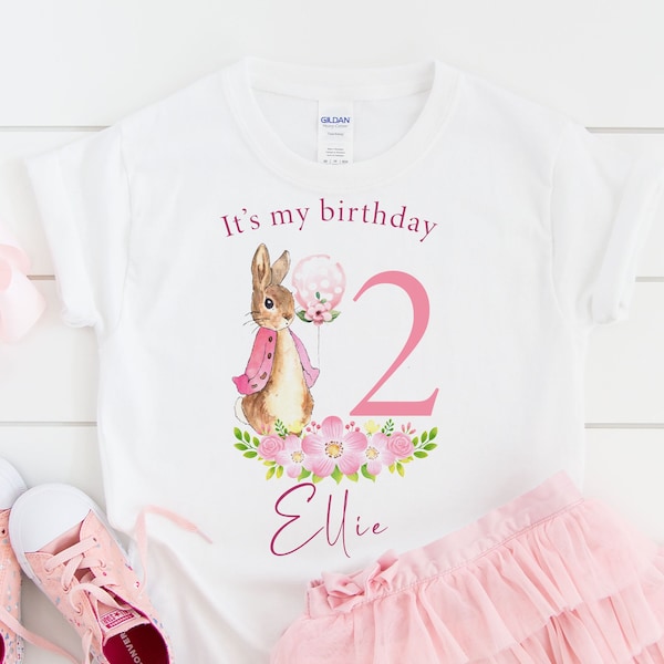 Personalisiertes Flopsy Rabbit Peter Rabbit Birthday T-Shirt, Any Name Any Age Birthday T-Shirt, Kindergeburtstag T-Shirts, Geburtstag Mädchen UK