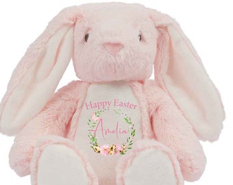 Easter gift for Children, Personalised Bunny Teddy Bear For Babies Newborn Baby Gift Easter Boy Or Girl Present Blue Grey Pink Easter Teddy